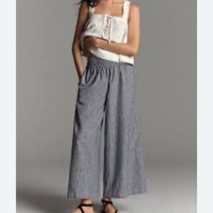 Anthropologie Somerset Cotton Linen Gray Striped Wide Leg Pants
